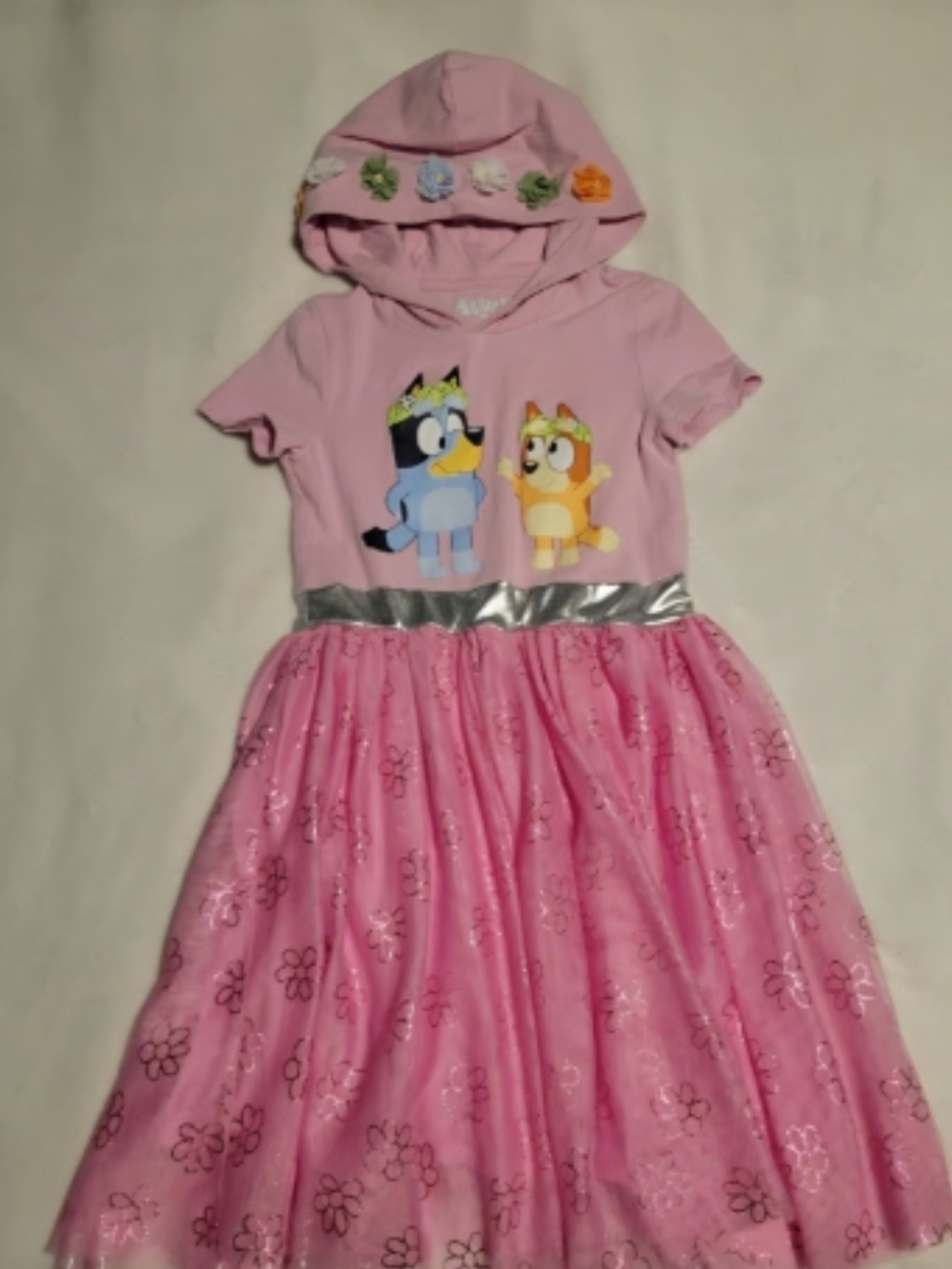🔥NWT Bluey Character Kids' Girls Dress Pink Taffeta Tutu Hoodie (Sz: L 10/12)